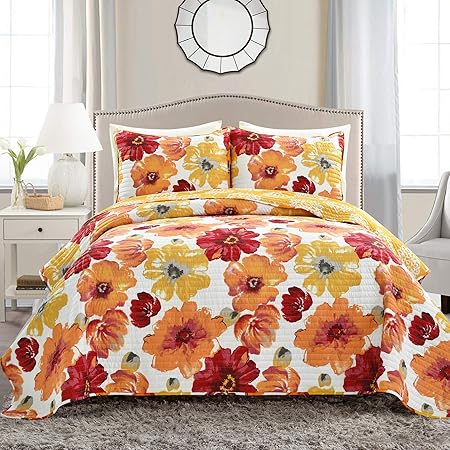 Leah Reversible Floral Quilt Set, 3 Piece Set, King, Gray & Purple - Charming