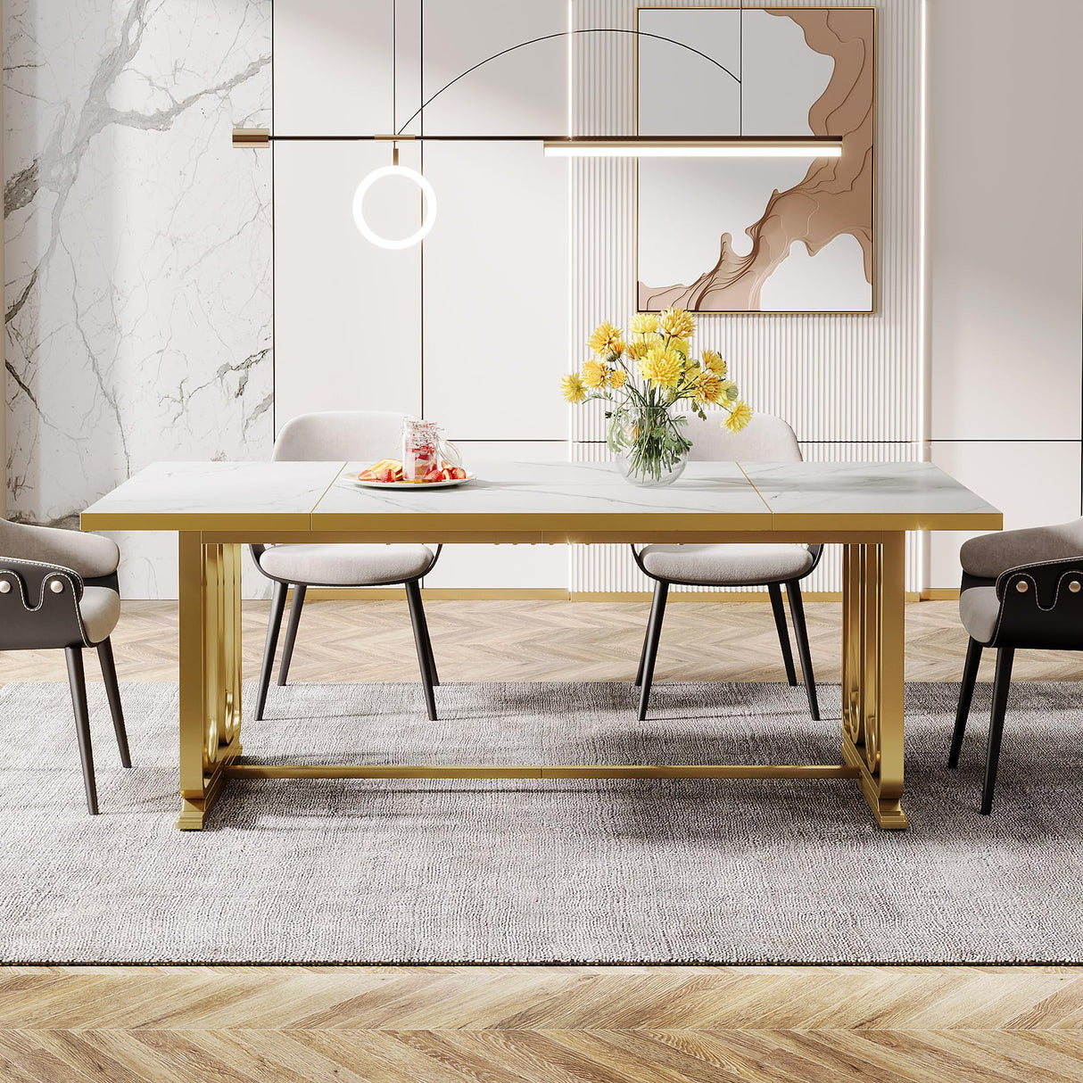 Modern Dining Table for 6-8, 70.87" Rectangle Kitchen Table, Wood Dining Room Table