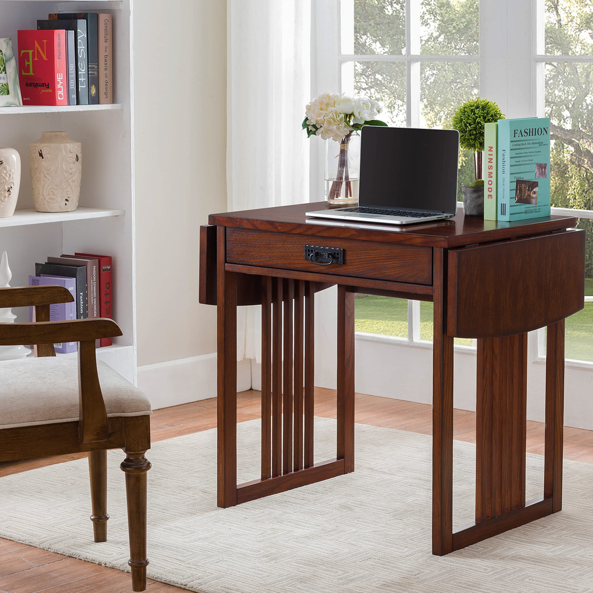 82420 Mission Writing Computer Desk, Drop Leaf Folding Top, Made with Solid Wood