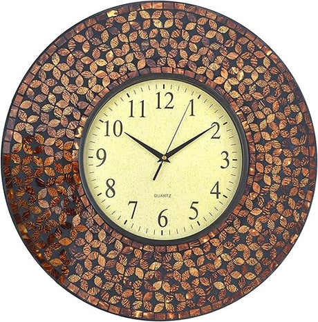 19" Baltic Amber Mosaic Wall Clock with 9.5" Brown Arabic Glass Dial, 4.50"