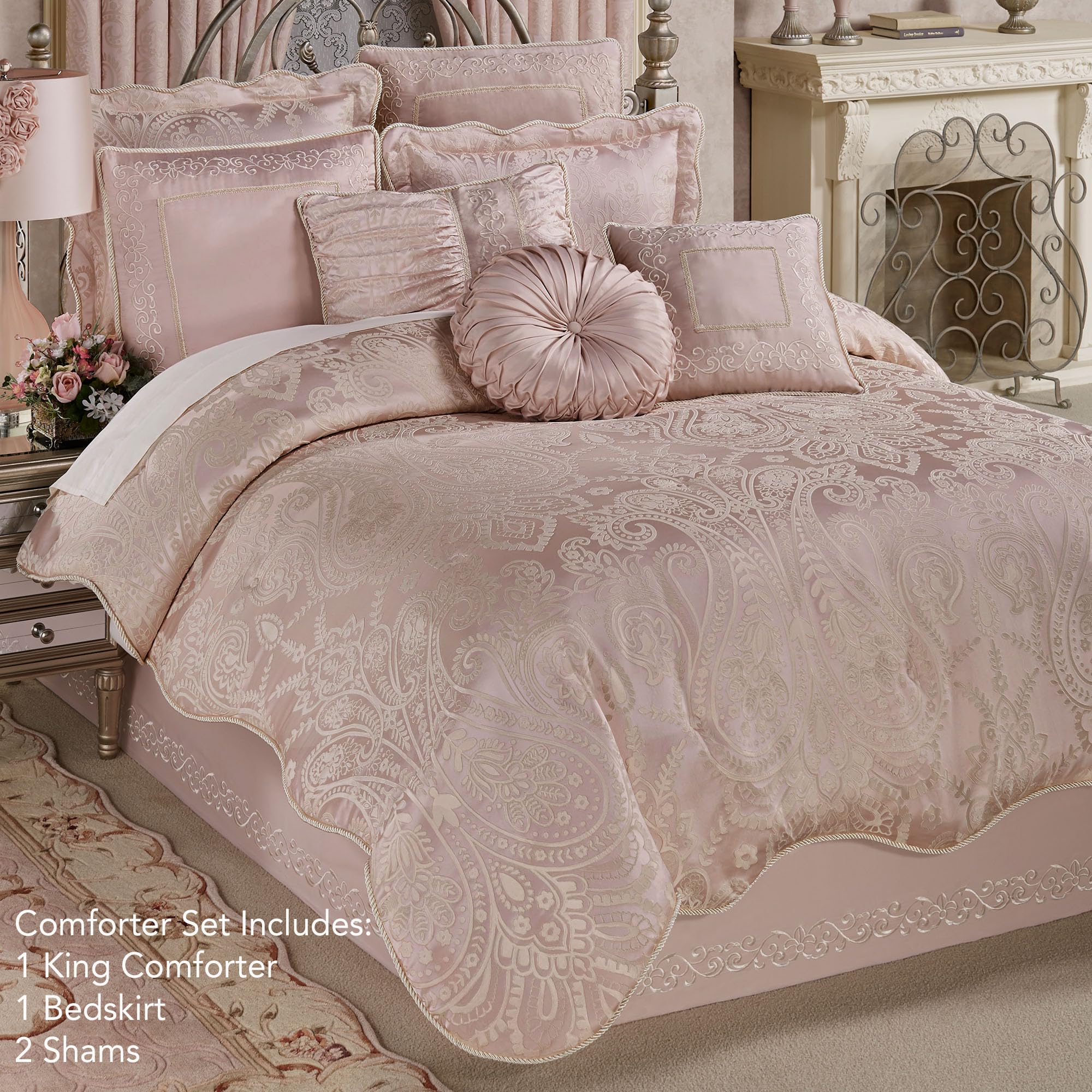 Romantic Princess Blush Jacquard Comforter Set - King