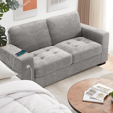 Sofa 70 Inch Loveseat with USB/Type-C Charging Port & Side Pocket, Comfy Modern 2-Seats Sofa for Living Room & Bedroom, Removable Medium Firm Sofa Cushion, Breathable Chenille Fabric, Beige