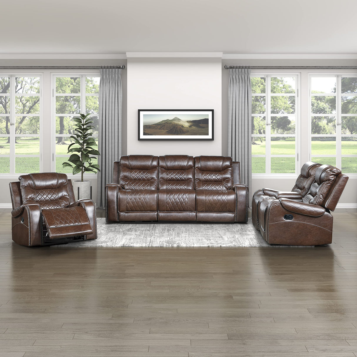 Wall Hugger Manual Double Glider Reclining Loveseat, Brown