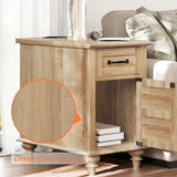 End Table with Charging Station, Wood Side Table with Drawer and Storage Cabinet
