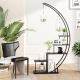 5 Tier Metal Plant Stand Indoor, 67.25“ Tall Half Moon Shape Multiple Stand Holder Shelf Planter Display