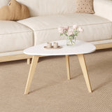 Small Oval Coffee Table,31.5" White Leaf-Shaped Center Table