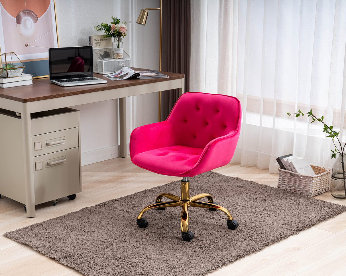 Comfy Home Office Task Chair with Wheels, Cute Modern Upholstered Velvet Back