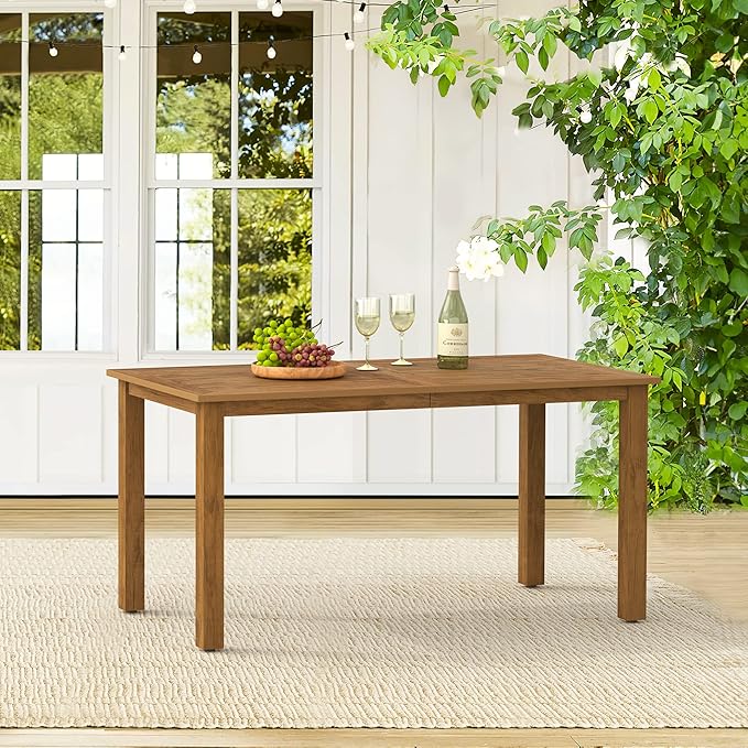 6-Person HDPS Outdoor Dining Table, Weather-Resistant Rectangle Patio Dining Table