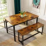 Dining Room Table Set, Kitchen Table Set with 2 Benches, Ideal for Home