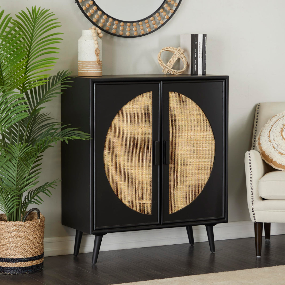 Bohemian Wood, Accent Cabinet 36" x 16" x 43", Black