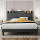 King Bed Frame, Storage Headboard with Outlets, Sturdy and Stable, No Noise