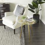 Aluminum Metal Side End Accent Table End Table with Clear Glass Top