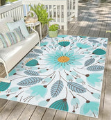 Outdoor Rugs 8x10 ft, Non-Slip Blue Floral RV Camping Rug, Breathable & Quick Drying