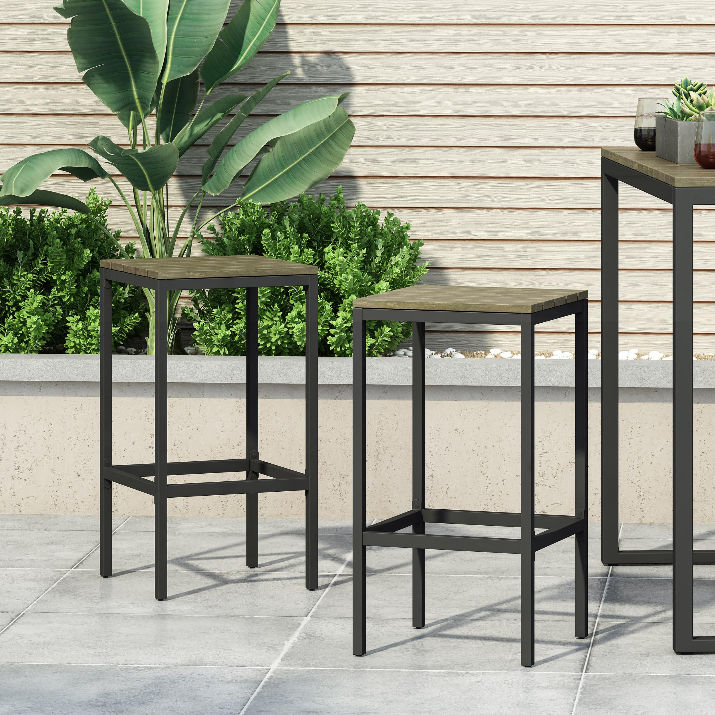 Charming Outdoor Bar Stools for Style and Comfort, Durable Acacia Wood and Metal Frame