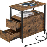 Side Table with Charging Station, Narrow End Table with 2 Drawers, Slim Nightstand and Bedside Table