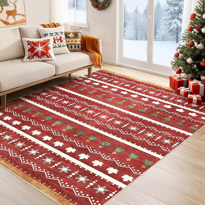 Area Rug Living Room Rugs - 9x12 Washable Large Soft Neutral Boho Moroccan Bohemian Farmhouse Rug Indoor Floor Carpet for Bedroom Under Dining Table Home Office Decor - Cream Brown