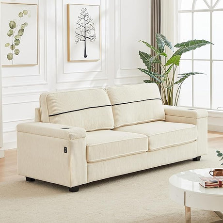 86.5" Sofa Couch for Living Room-Deep Seat Sofa with Storage Armrests,