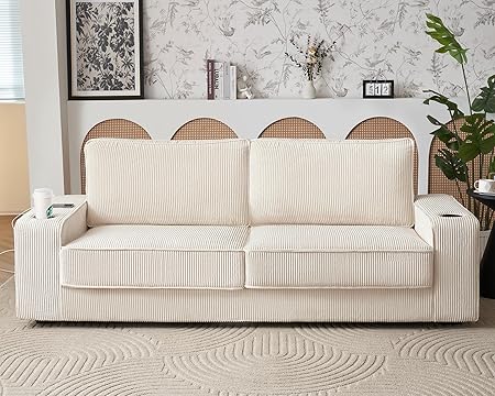 Modern Sofa, 89in Comfy Couch with Cup Holders & USB Charging Ports