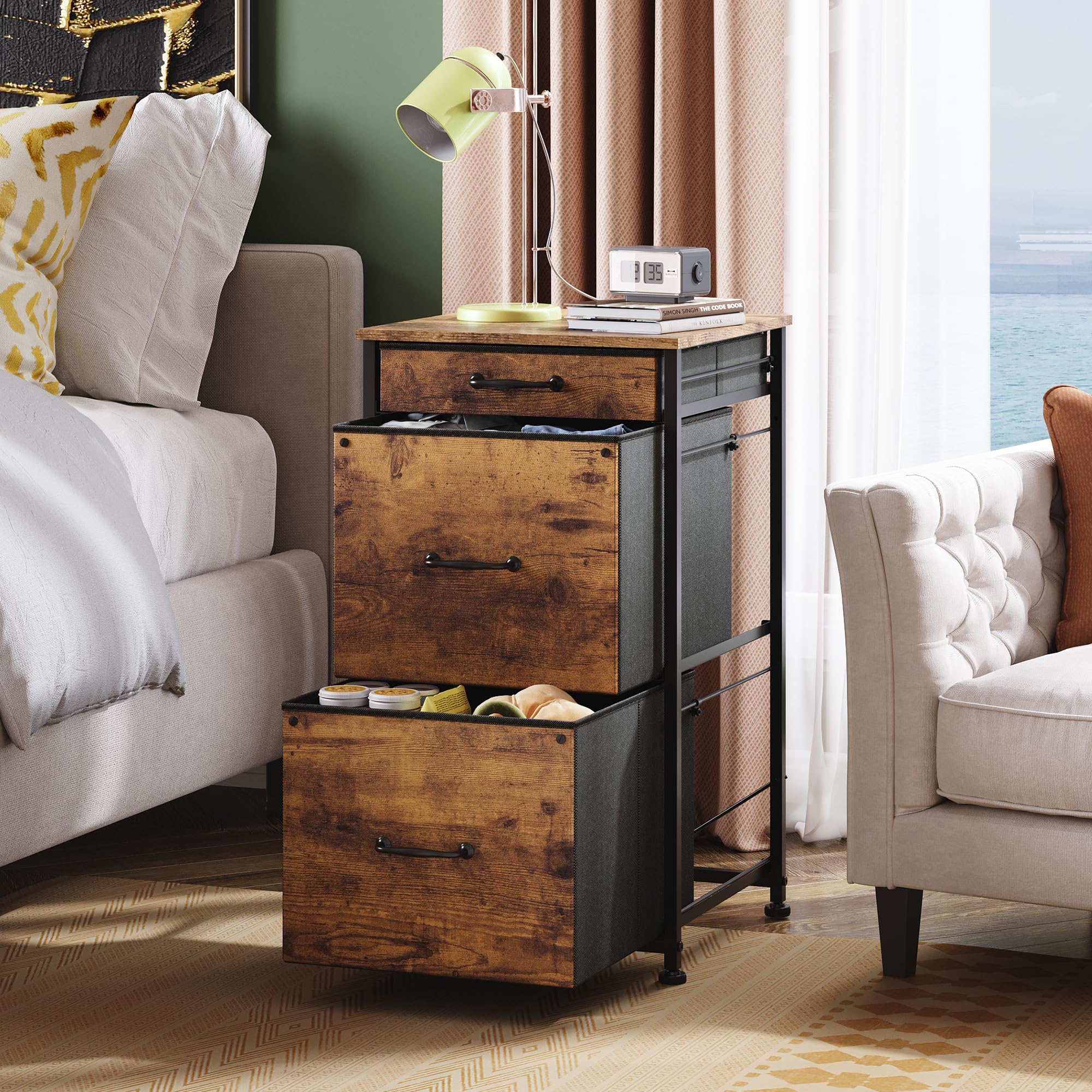 Mobile File Cabinet with 3 Drawers, Printer Stand with Fabric Drawers