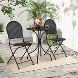 3 Pieces Patio Bistro Set, Metal Table and Folding Chair Set for 2