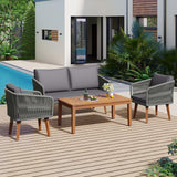 4-Piece Boho Patio Furniture Solid Wood Sofa Set with Loveseat