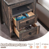 Nightstand with Charging Station, End Table, Side Table with 2 Drawers Storage Cabinet for Bedroom,