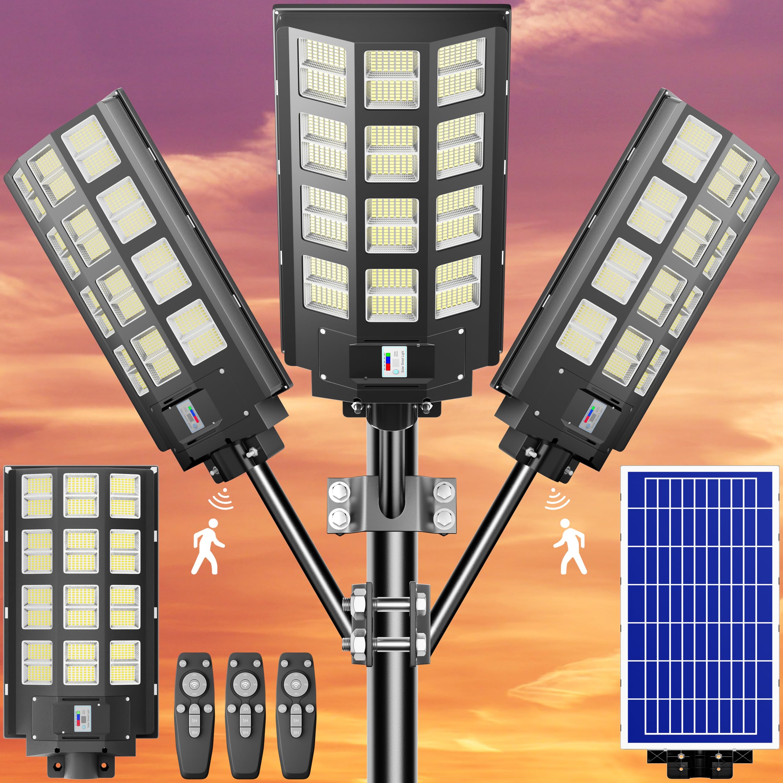 3-Pack Solar Parking Lot Light - 8000W Solar Street Light 360000LM Dusk to Dawn