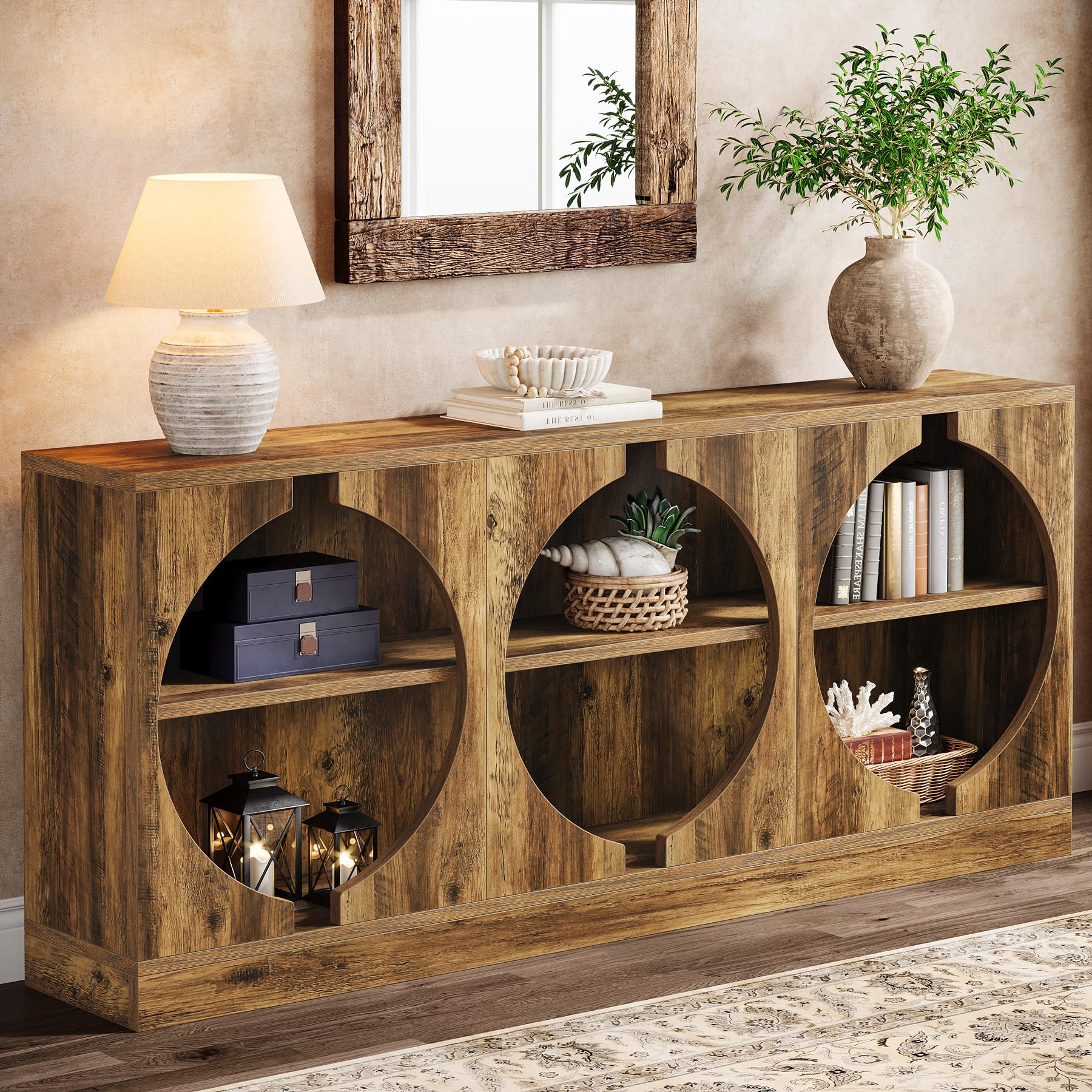 68.11-Inch Long Console Table, 3-Tier Entryway Table with Storage, All-Wood Sofa Table