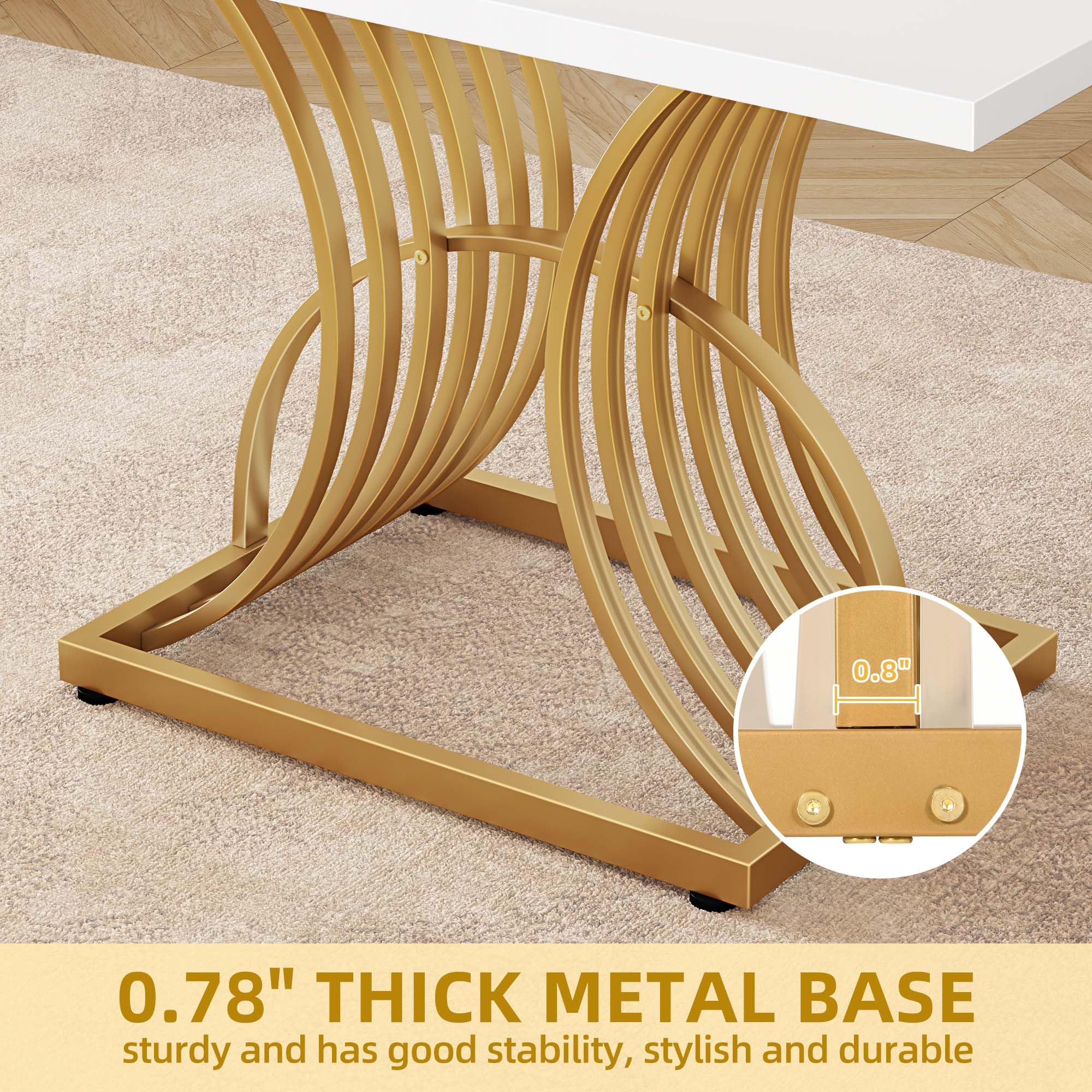 47-Inch Modern Rectangular Dining Table for 4 - White & Gold