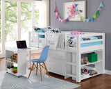 Naomi Twin Size Loft Bed with Storage, Desk, Cabinet Ladder, Low Study Pine Wood for