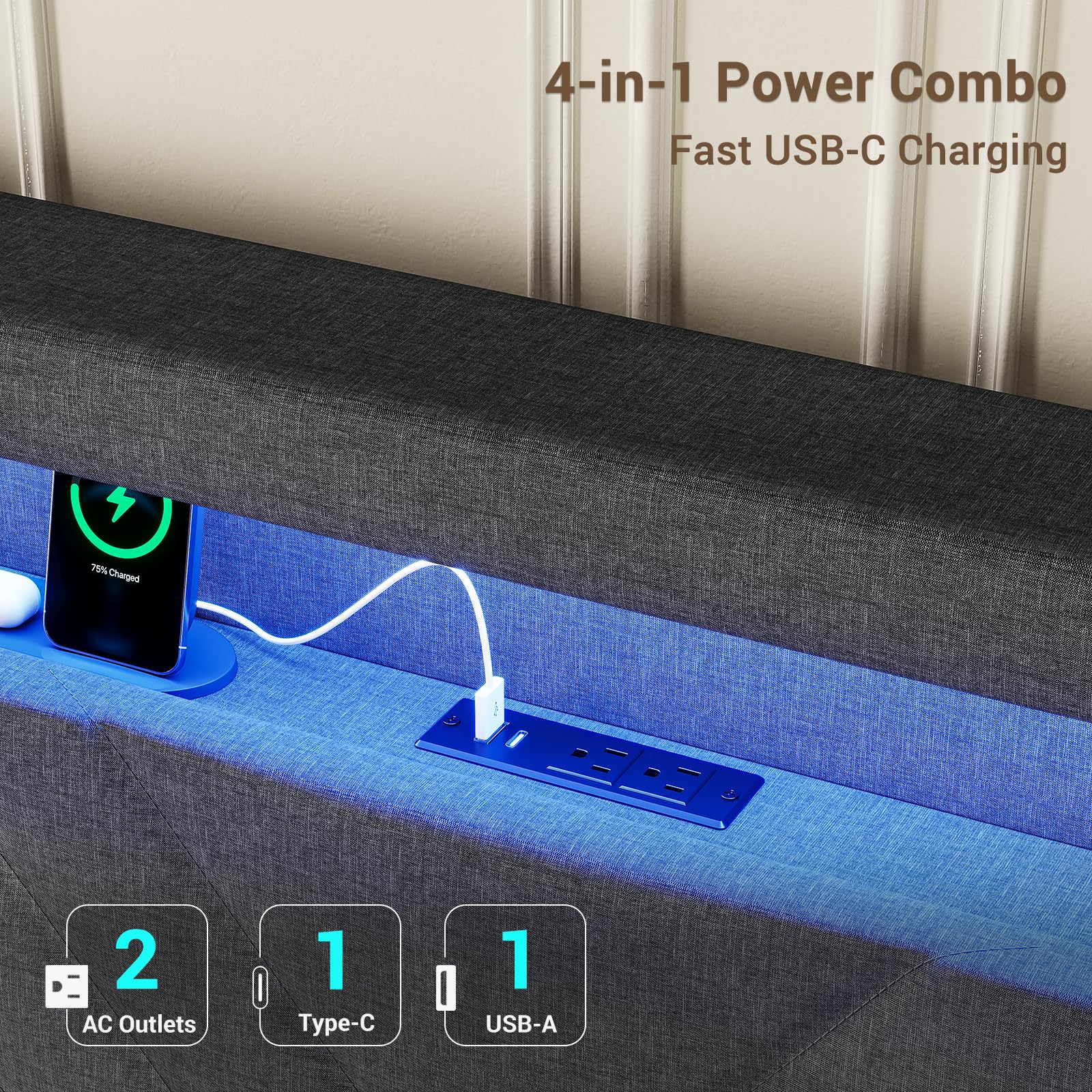 Full Floating Bed Frame with RGB LED Lights & USB Charging
