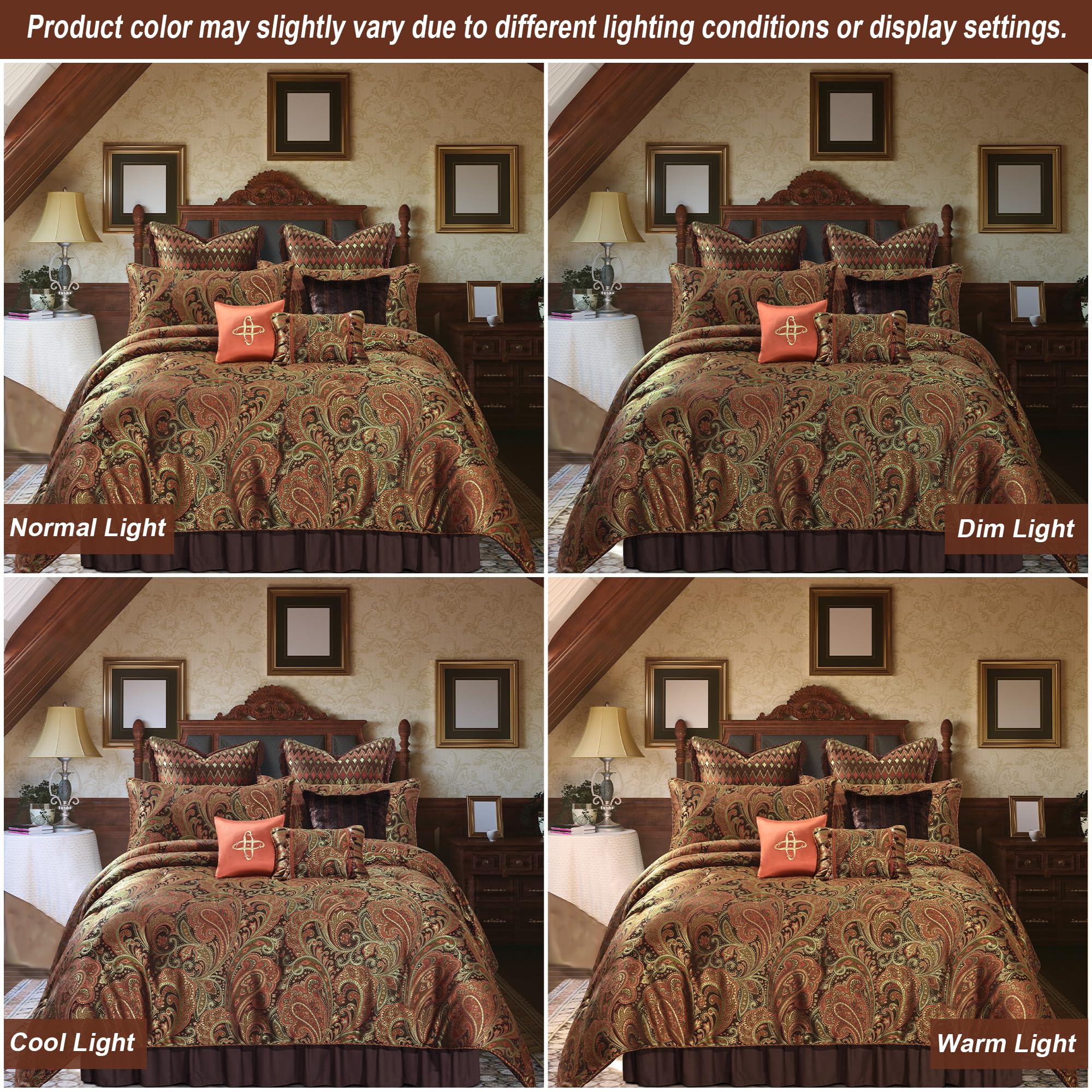 9-Piece Jacquard Comforter Set Queen - Classic Paisley Damask Bed in a Bag