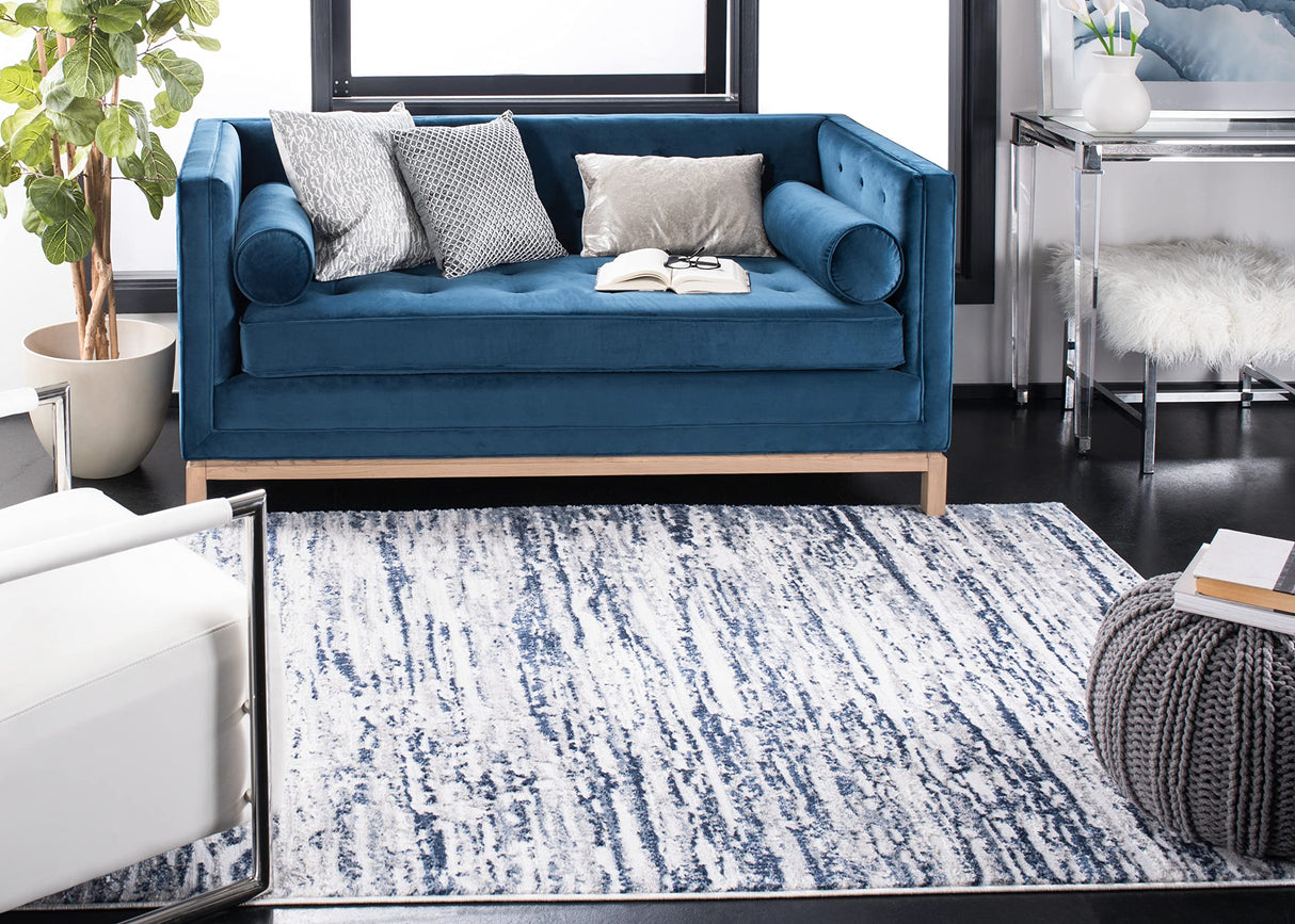 Amelia Collection Area Rug - 8' x 10', Grey & Navy, Modern Abstract Design