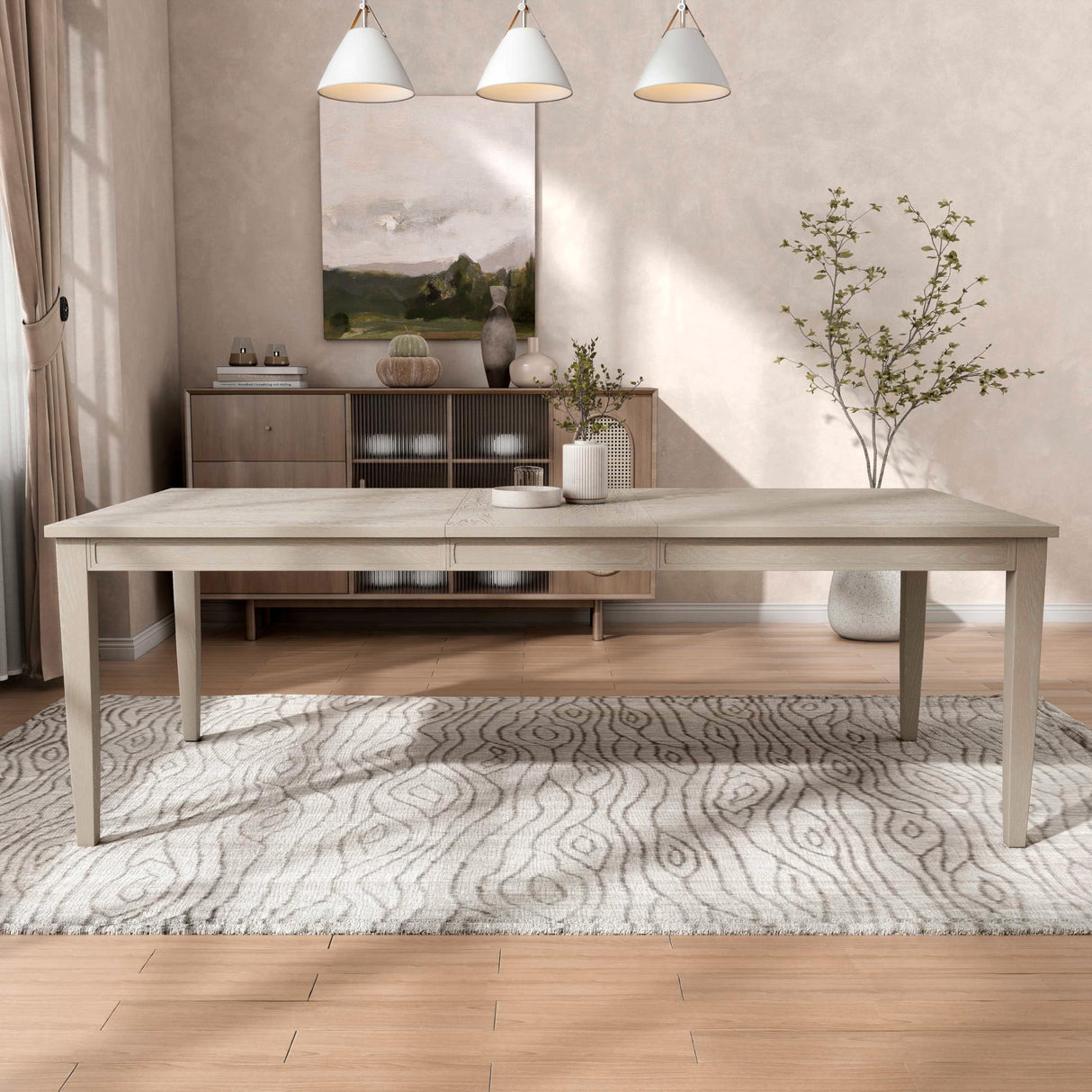Don Transitional 72-inch Dining Table with 18-Inch Extendable Leaf and Tapered Legs