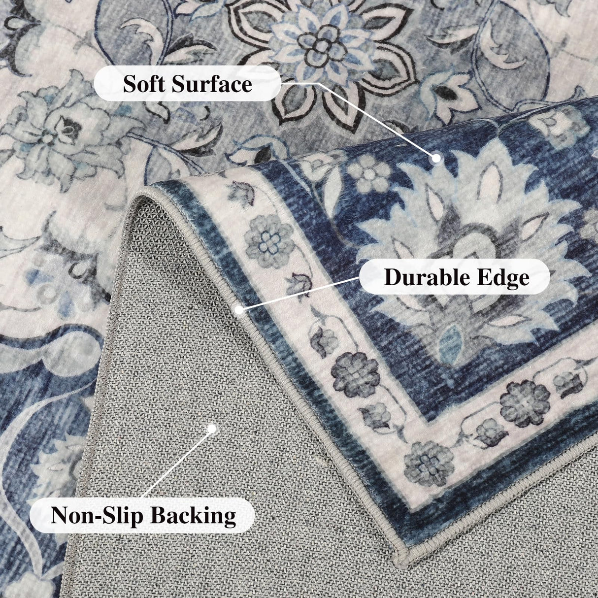 5x7 Area Rugs, Non Slip Distressed Living Room Rugs, Soft Washable Area Rugs with Low