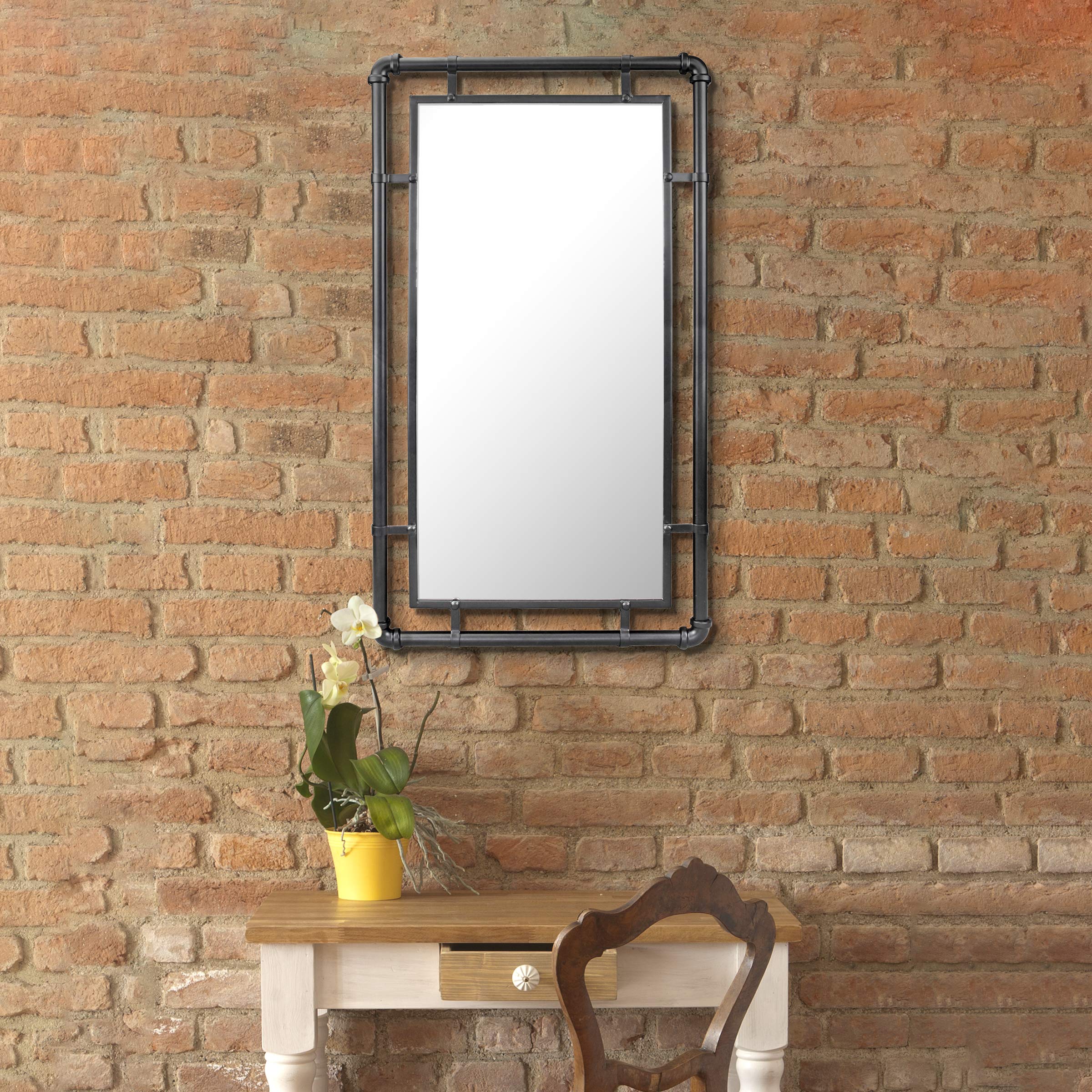 29" Rectangle Industrial Black Metal Pipe Wall Mirror