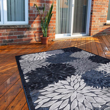 Indoor/Outdoor Rug, Navy Blue 6’x9’ Floral Exotic Tropical Area Rugs for Indoor and Outdoor