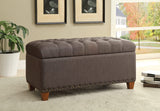 Modern Upholstered Bedroom Storage Bench Button Tufted Top Nailhead Trim Mocha Brown Fabric Wood Legs 500065