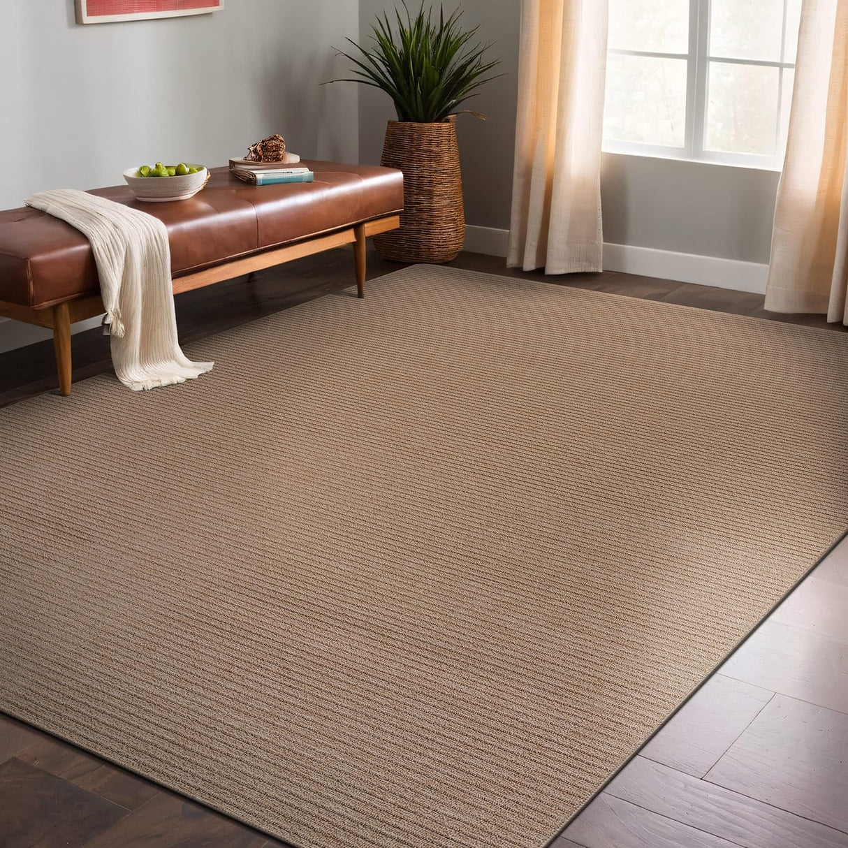 Non Slip Beige Solid Rubber Back Rug for Living Room 8x10 Area Rugs for Kitchen,