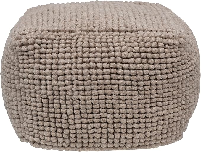 Square Wool Beige Pouf