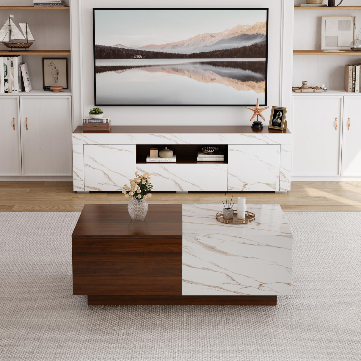 65 Inch Tv Stand, Modern High Glossy Entertainment Center with Storage and Drawers,