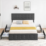 Queen Bed Frame with 4 Storage Drawers, Grey Tufted Design and Adjustable Headboard