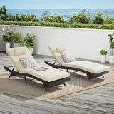 Outdoor Wicker Long Reclining Chair Set of 2 with Cushion