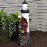 Sunnydaze 36-Inch Gull's Cove Outdoor Lighthouse Water Fountain with LED Light - Polyresin Decorative Water Feature