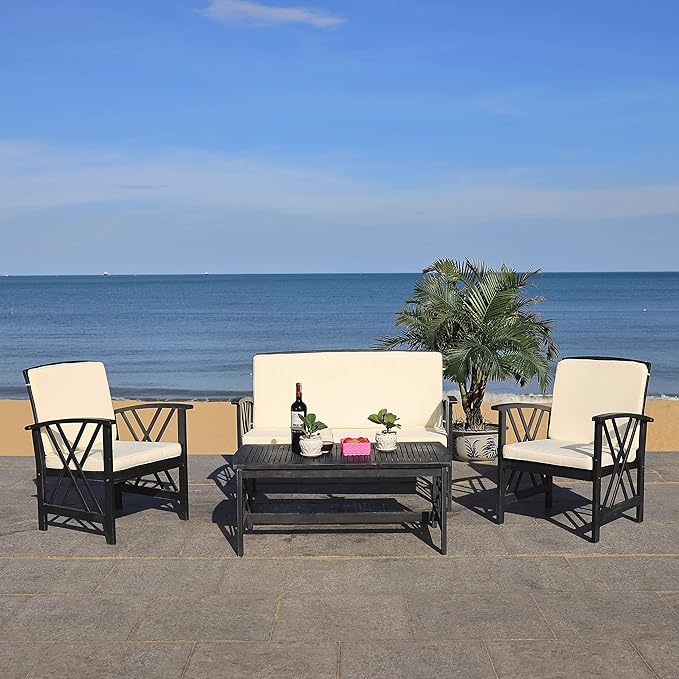 Outdoor Collection Fontana Natural/ Beige 4-Piece Conversation Patio Set with Cushions