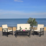 Outdoor Collection Fontana Natural/ Beige 4-Piece Conversation Patio Set with Cushions