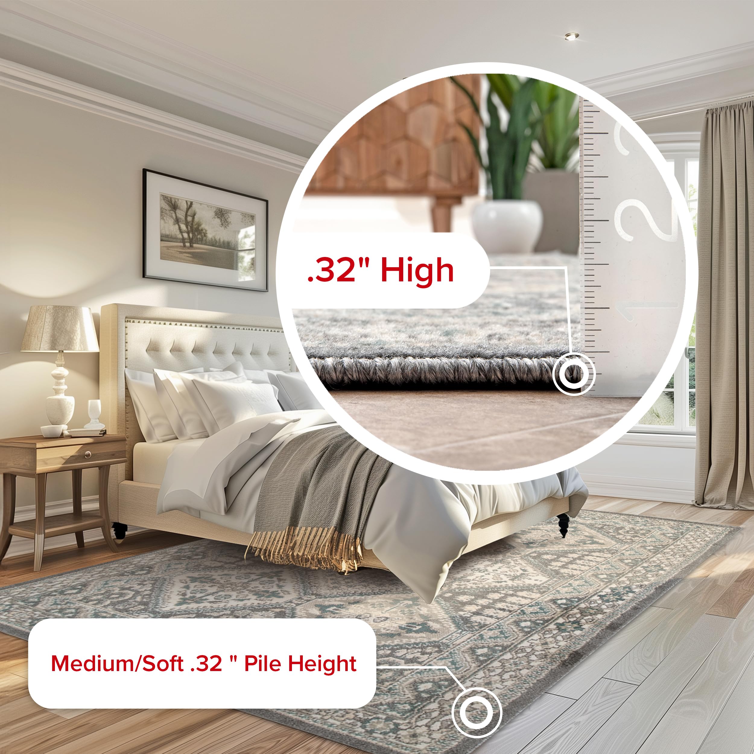 9x12 Becca Traditional Tiled Area Rug - Charcoal Faded Transitional Design