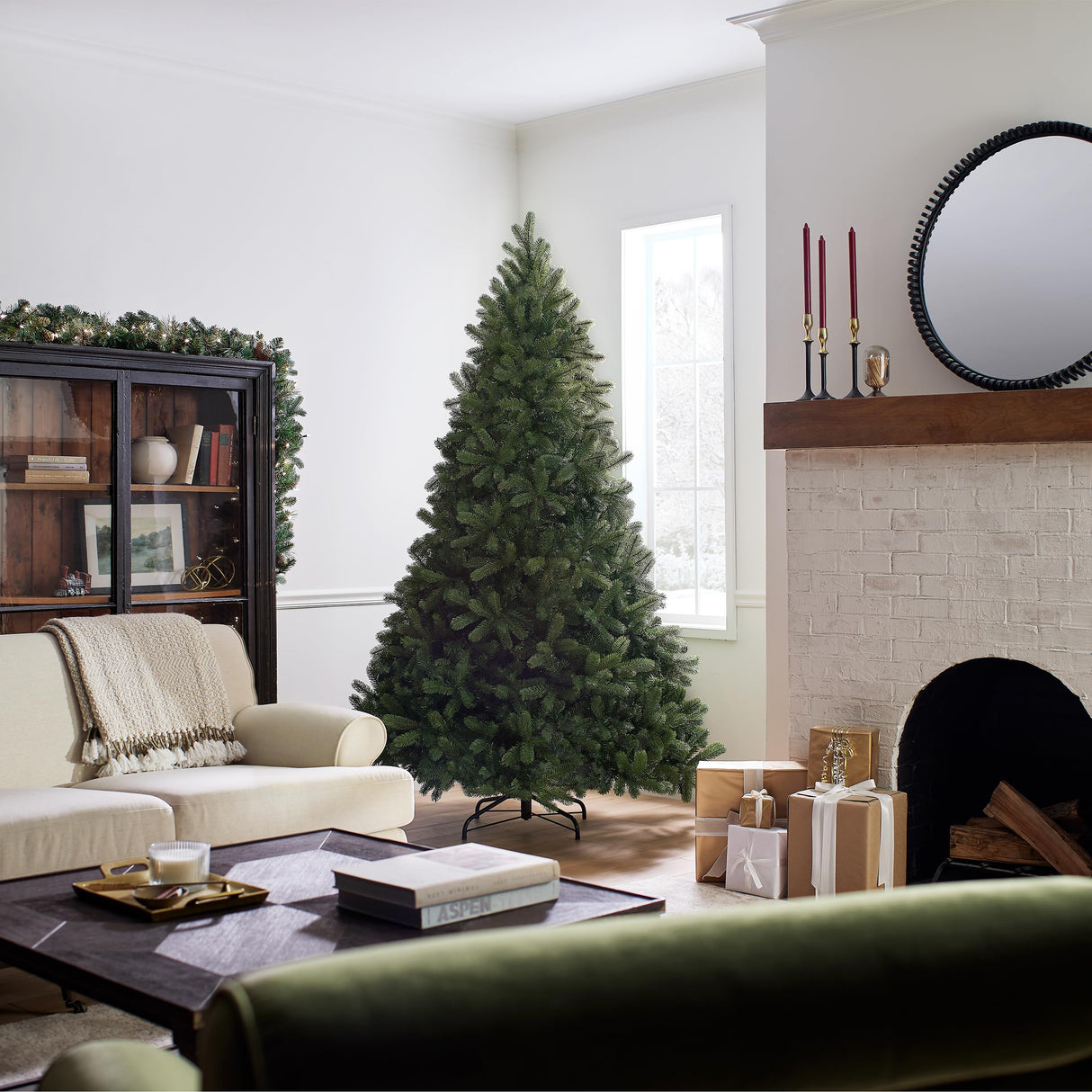 Feel Real' Artificial Full Downswept Christmas Tree, Green, Douglas Fir, Includes Stand