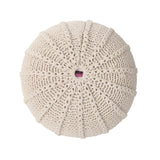 Agatha Knitted Cotton Pouf, Beige Small