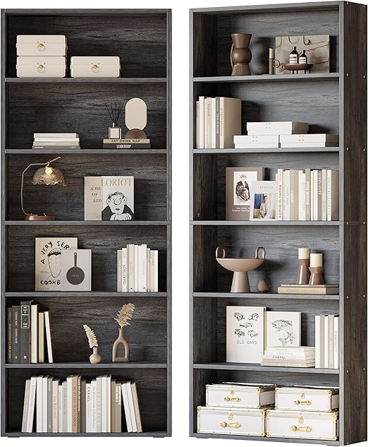 Bookshelves and Bookcases Set of 2 Floor Standing 6 Tiers Display Storage